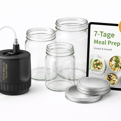 SafeBite Starter-Set – Elektrischer Vakuumierer + Gläser + Deckel