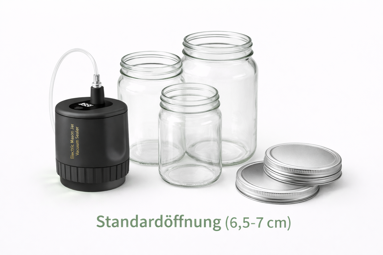 SafeBite Starter-Set – Elektrischer Vakuumierer + Gläser + Deckel